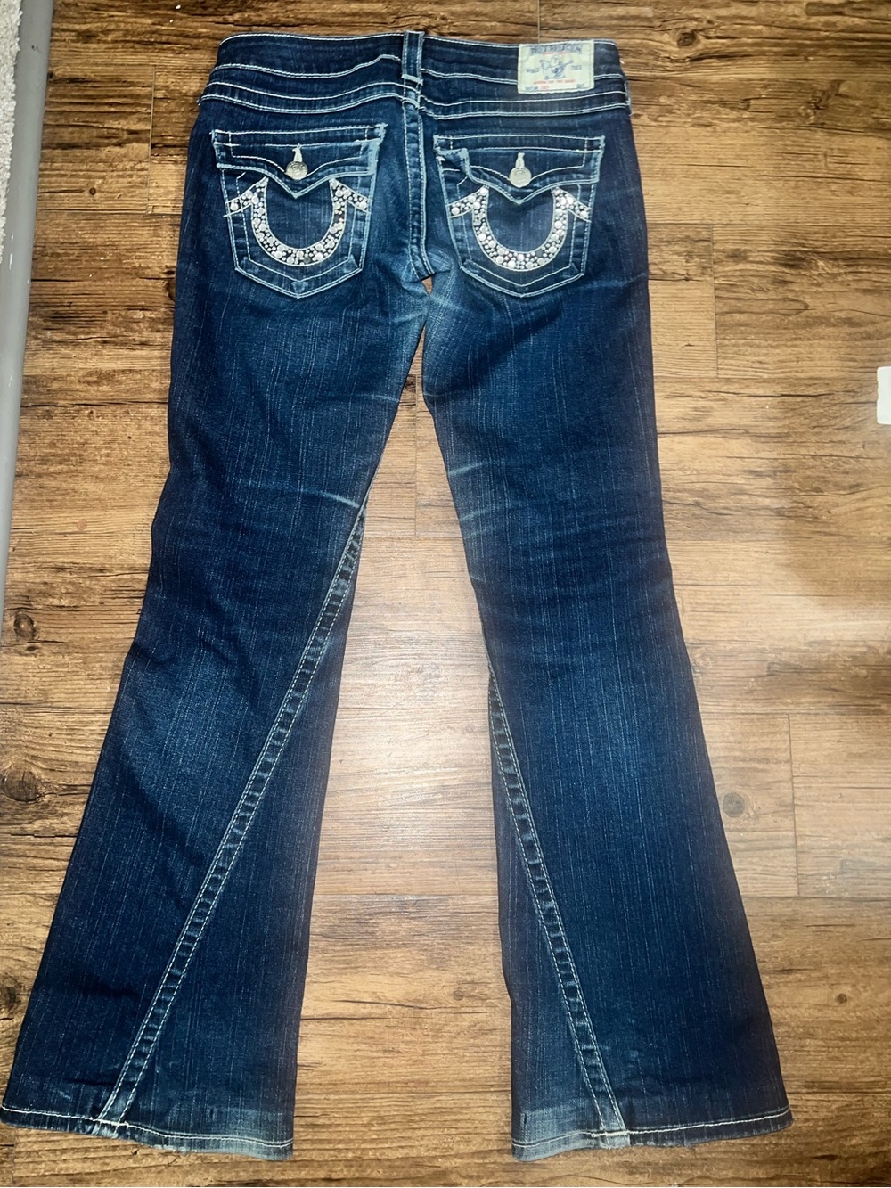 True Religion dark wash Flare Jeans with bling Y2K